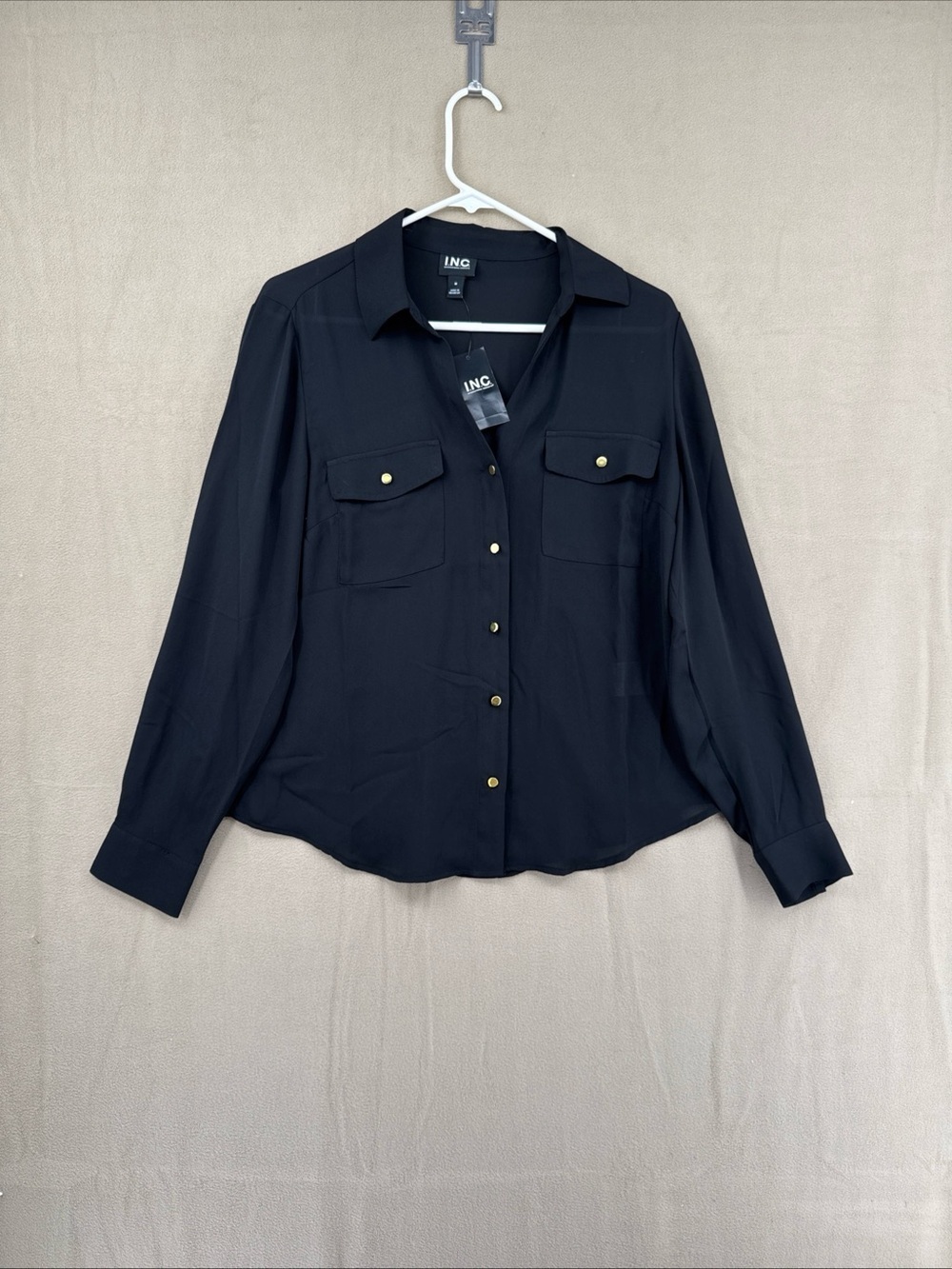 INC International Concepts Black Button-Front Long Sleeve Shirt